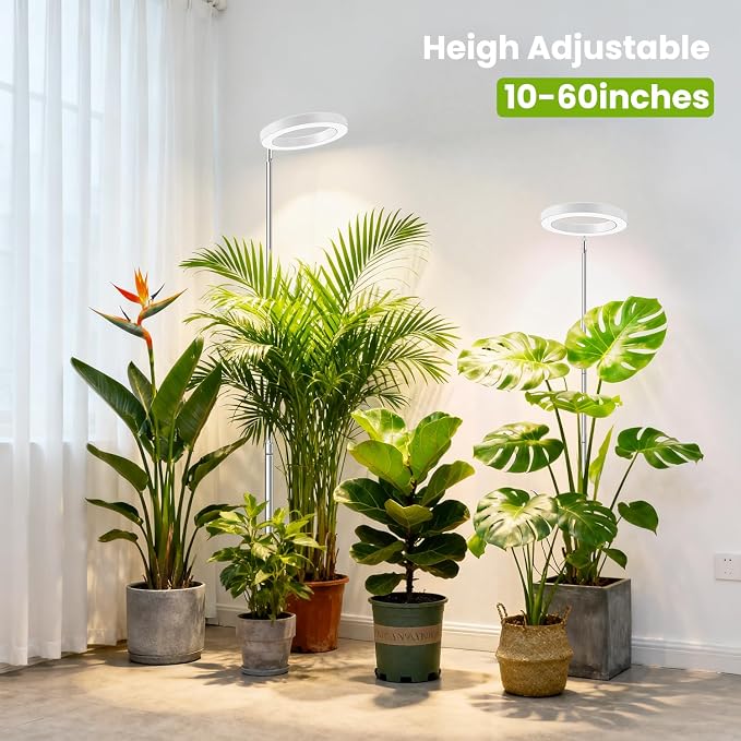 Kullsinss 6.3in Grow Light, Full Spectrum Plant Lights for Indoor Growing | White Plant Lamp with 6/12/16H Auto Timer, 5 Brightness Levels, 10-60in Height Adjustable, for Indoor Tall Plants (3-Pack)