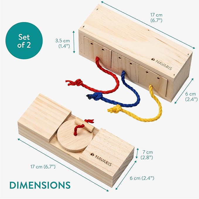 Navaris Wooden Treat Dispensers - Set of 2 - Solid Wooden Pet Toys for Feeding & Foraging - Ideal Hamster, Rabbit, Rat, Gerbil & Guinea Pig Toy & Accessories