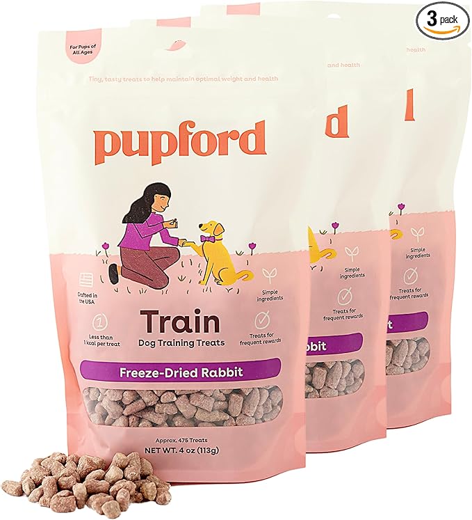 Pupford Freeze Dried Training Treats for Dogs & Puppies, 1400+ Two Ingredient Bites (Rabbit, 4 oz, 3 Pack)