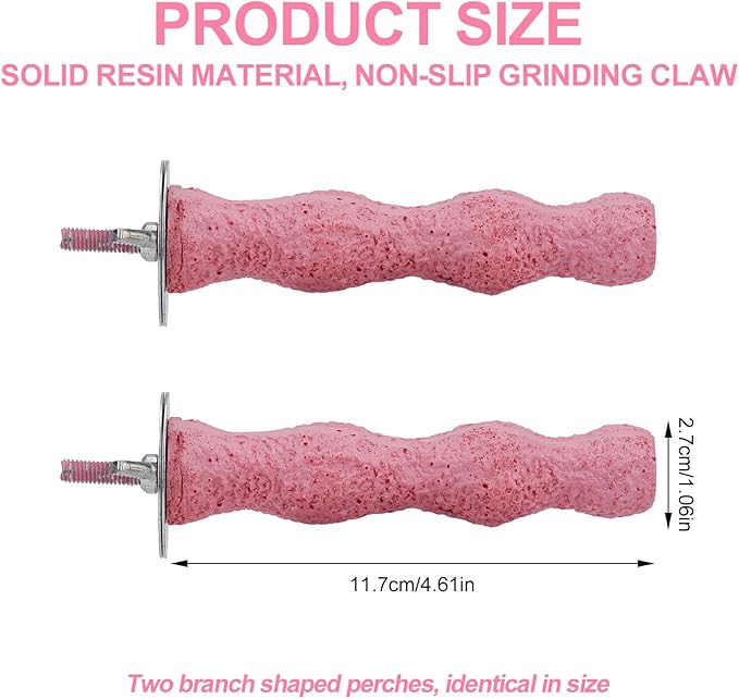 2pcs Bird Beak Grinding Stone, Non-Slip Parrot Grinder Perch Bird Cage Accessories Chewing Toy for Budgies Parakeets Cockatiels Conures Beak Trimmer & Claw Trimming (Pink)
