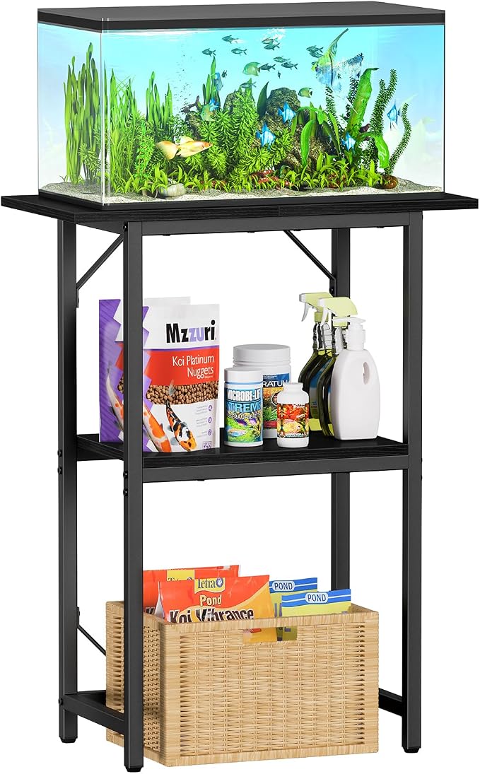 Snughome 10-20 Gallon Fish Tank Stand, Aquarium Stand 2-Tier Storage Shelves, Heavy Duty Terrarium Stand for Home Office Fish Tank Shelf, 24" L x 11.81" W x 30.71" H, Black