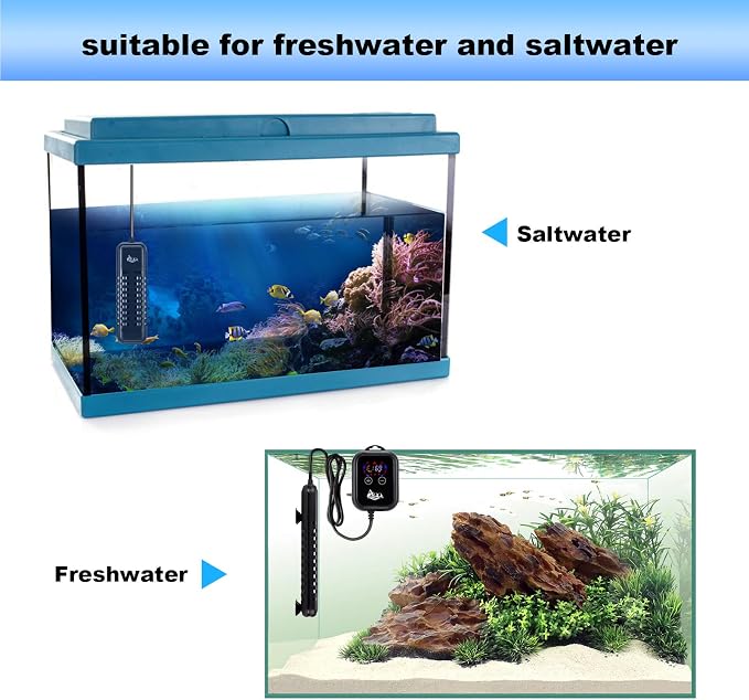 AQQA Submersible Aquarium Heater,100W/200W/300W/500W/800W/1000W/1200W | Fish Tank Heater,External Temperature Controller LED Temperature Display,Suitable for Saltwater and Freshwater(1000W)