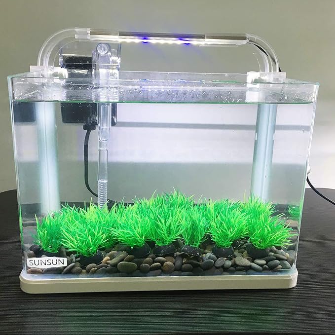 Aquarium Plant Fish Tank Decoration 20 Pieces Small/1" Tall Plastic Artificial Plant Goldfish Hidden Mini Grass Set (Green-C)