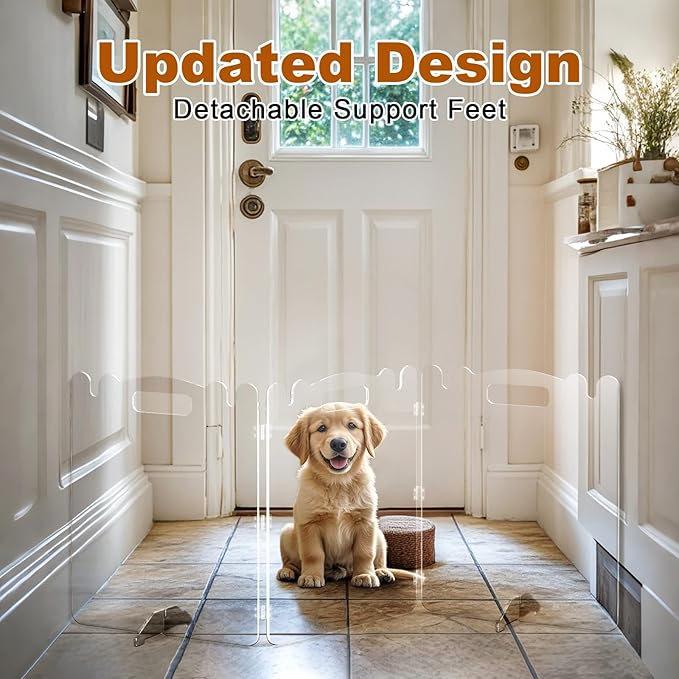 Clear Acrylic Pet Dog Gate - Folding Transparent Gates for Small Dogs Pets - Freestanding Foldable Tall Puppy Doggy Fence Door for Inside Indoor House Doorways Room Divider Barrier