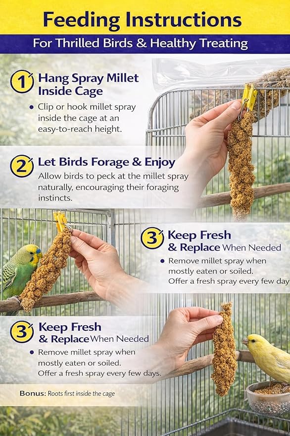 Farm to Feathers™ Economy & Thin Spray Millet with Cuttlebone Bundle – USA Grown Millet Sprays for All Birds, Cockatiels, Lovebirds, Parakeets, Finches – 7 Ounce (Pack of 1) + 4" Cuttlebone (4-Pack)