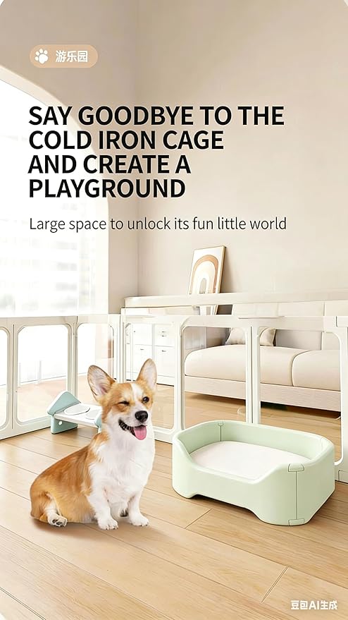 Clear Acrylic Dog Playpen with Door,23.6" Puppy Playpen,Easy Assemble Pet Fence,10-Panel for Puppies/Small Dog Play Pen Indoor (White, 23.6 Inch-H, 10 Panel) (White, 60cm2p)