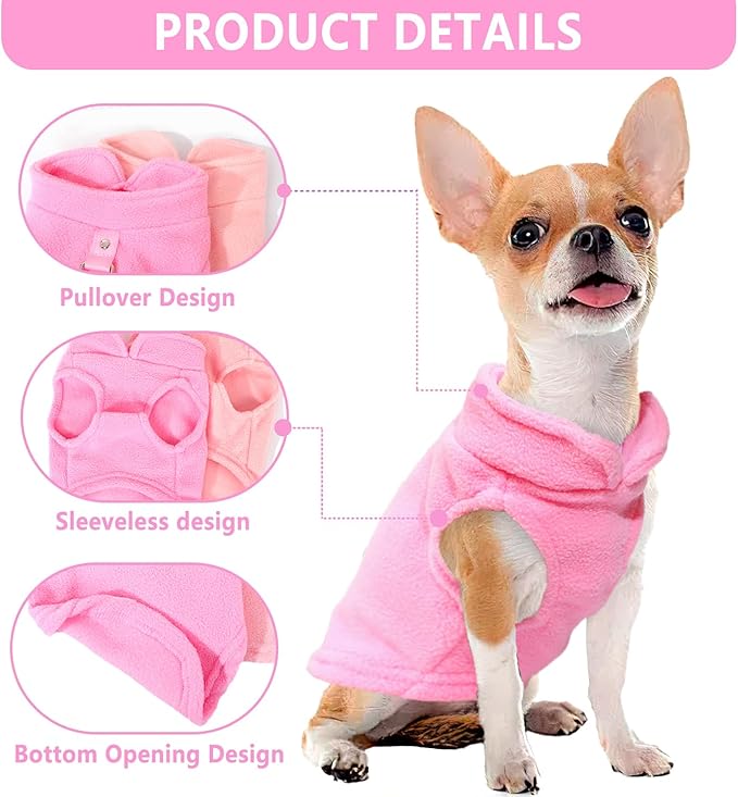 2 Pack Dog Sweater with Leash Ring Winter Warm Pet Sweater Thick Clothes Coat Fleece Dog Sweaters for Small Dogs Girl Boy for Chihuahua, French Bulldog, Dachshund, Medium(7-10lbs)