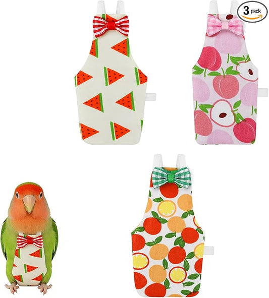 Bird Diaper Flight Suit, 3-Packs Lightweight Reusable Washable Elastic-Straps Parrot Clothes for Peony/Monk Parakeet, Prevents Poop Leaks & Feather Pecking (Peach+Orange+Watermelon, M)
