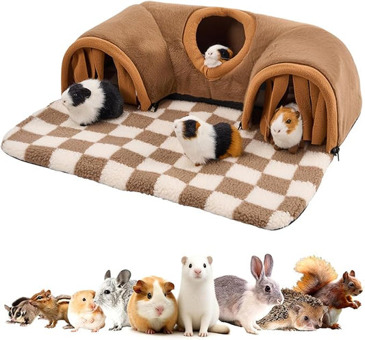 Avont Guinea Pig Hideout Tunnel, Large Hideaway Play Tube Toys Mat for Small Animal Dwarf Rabbits Bunny Chinchillas Hamsters Hedgehogs Ferrets Bearded Dragons and Rats -Brown