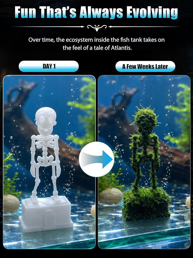 Dancing Skeleton Aquarium Bubbler, Halloween Fish Tank Decor(Clear) | Adjustable airflow with 1m hose & valve. Safe resin, for freshwater/saltwater tanks. Air pump not included.