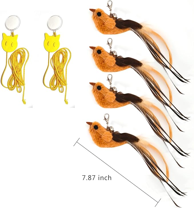 miwoowim 4 Bird Cat Wand Toy Refill for Indoor Cats, Interactive Birds Simulation Set,Door Hanging Feather Cat Toys String Wand Replacement Attachments