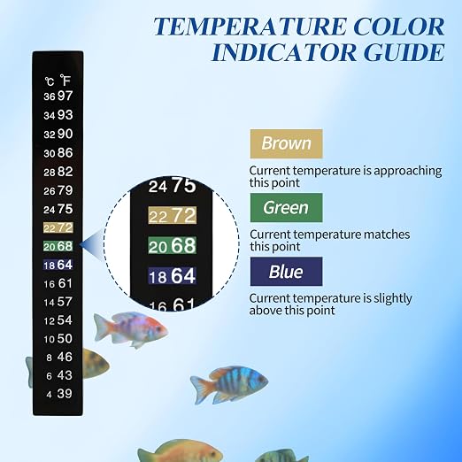 6 Pack Aquarium Thermometer Strips, 39-97℉ Fish Tank Thermometer Tape, Amphibian and Reptile Thermometer Stickers, Adhesive Brewing Thermometer Stickers for Kombucha, Wine & Beer