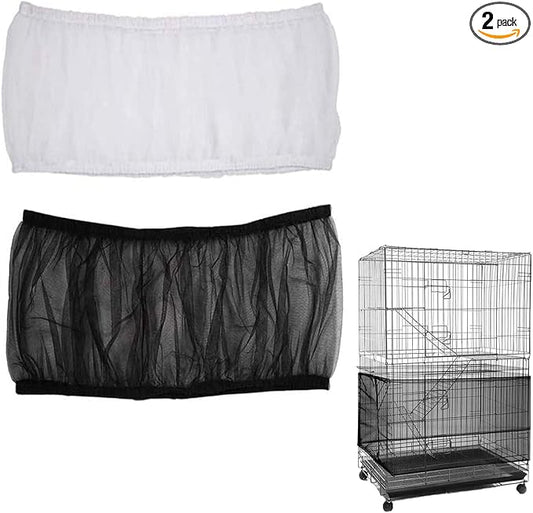 ISMARTEN Bird Cage Seed Catcher (2 Pack), Airy Gauze Bird Cage Cover Seeds Guard Dust-Proof Universal Birdcage Accessories Mesh Net Cover (Black + White, XL)