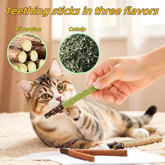 Cat Toys 21Pack Silvervine Chew Stick Kitten Treat Catnip Toy Kitty Natural Stuff Catnip Matatabi for Cleaning Teeth Indoor Dental Snack Interactive