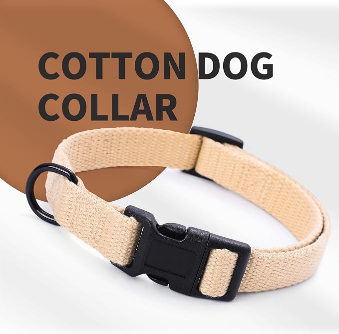 Mile High Life Soft & Strong Poly Cotton Adjustable Dog Collar with Quick Release Buckle for Small to Large Dogs(Khaki, Large Neck 15"-19")