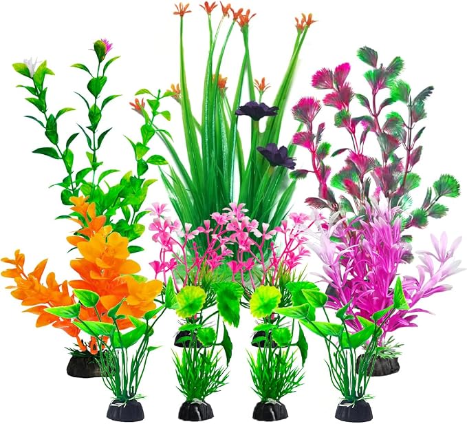 11 PCS Premium Fish Tank Accessories or Fish Tank Decorations,a Variety of Sizes and Styles of Aquarium Plants,Colorful Plastic Plants