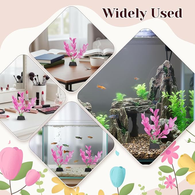 2 Pcs 4 Inch Small Aquarium Plants for Betta Fish Tank, Aquarium Plants Decorations Fish Tanks Plants Leaf Hammock Water Grass Decoration(Pink)
