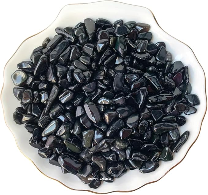 Erliway Black Obsidian Crystal Chips Bulk for Vase Filler, 0.5 lb 7-9 mm | Natural Crushed Crystal Stone for Spell Jar, Aquarium Gravel, Reiki Healing Meditation, Jewelry Making, Resin Art, Home Décor