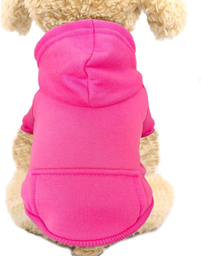 Jecikelon Winter Dog Hoodie Sweatshirts with Pockets Warm Dog Clothes for Small Dogs Chihuahua Coat Clothing Puppy Cat Custume (Rose red, Large)