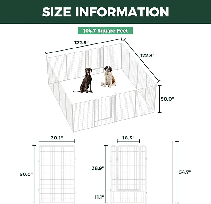 FXW Rollick Unleashed Dog Playpen for Indoor, Yard, RV Camping, 50 inch 16 Panels for Large Dogs, White│Patented