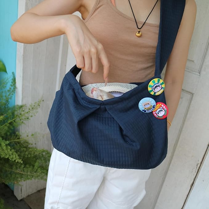 Ferret Sling Carrier - Pet Carrying Bag with Adjustable Strap Hands Free Shoulder Bag Crossbody Travel Slings Soft Small Animal Bonding Pouch Front Backpack for Ferret Rabbit Puppy Kitten (Dark Blue)