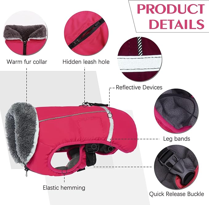 QBLEEV Warm Reflective Jacket, Waterproof Winter Coat With Turtleneck for Cold Weather, Thick Fleece Snowsuit Christmas Vest Pet Apparel for Small Medium Large Dogs 2XL