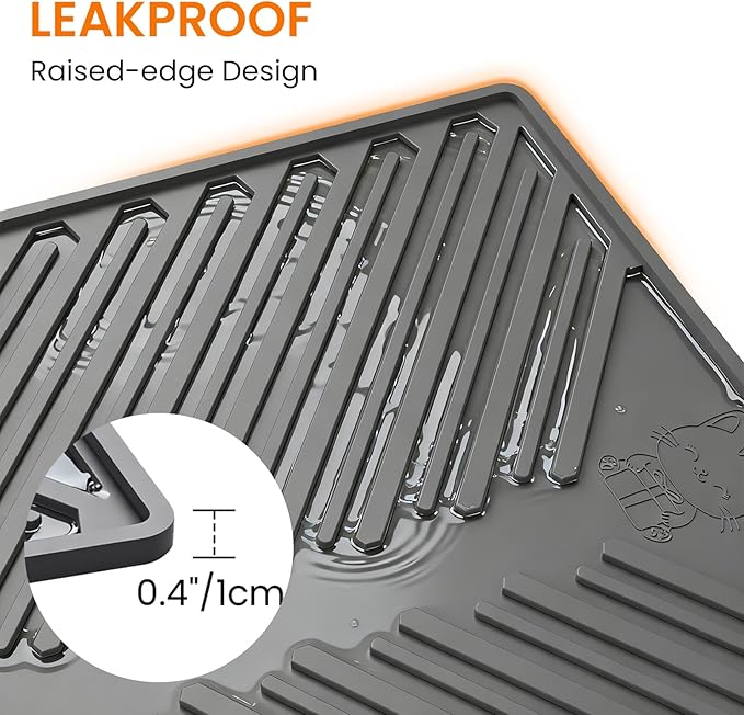 Cat Litter Box Mat, 34" x 22" Large Silicone Waterproof Litter Trapping Mat for Scatter Control, Non-Slip, Easy to Clean, Soft on Kitty Paws