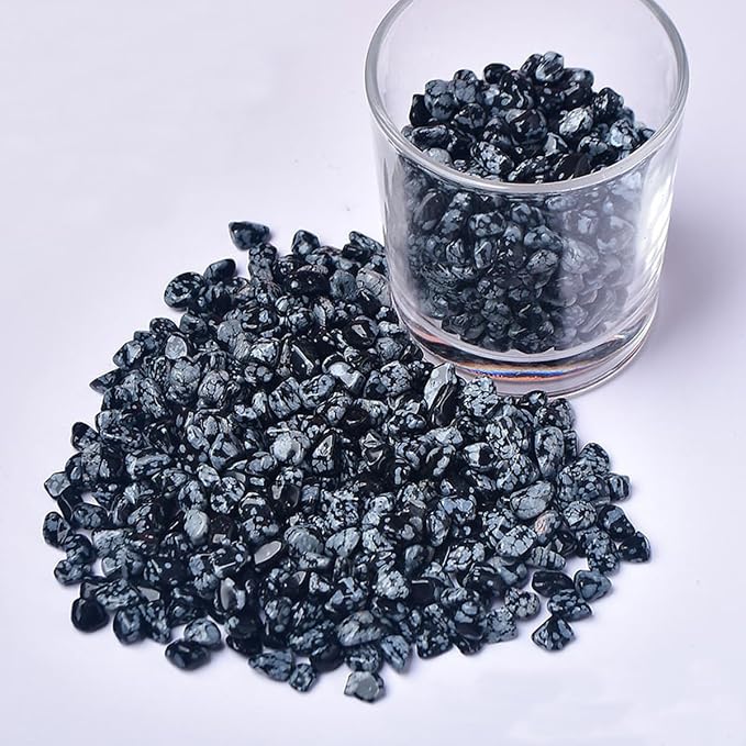 Erliway 100g Natural Snowflake Obsidian Crystal Chips 7-9mm Tumbled Stones | Small Crushed Crystal Stone, Polished Crystals Chips for Fish Tank, Healing Tumbled Rocks for Reiki Jewelry Making Home Décor