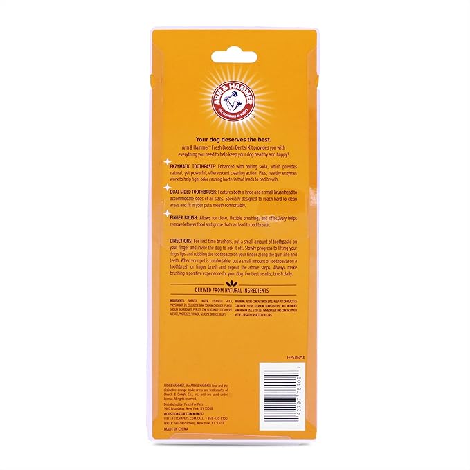 Arm & Hammer for Pets Fresh Breath Kit for Dogs | Contains Toothpaste, Toothbrush & Fingerbrush | Reduces Plaque & Tartar Buildup | Safe for Puppies, 3-Piece Kit, Vanilla Ginger Flavor | 72 Pack