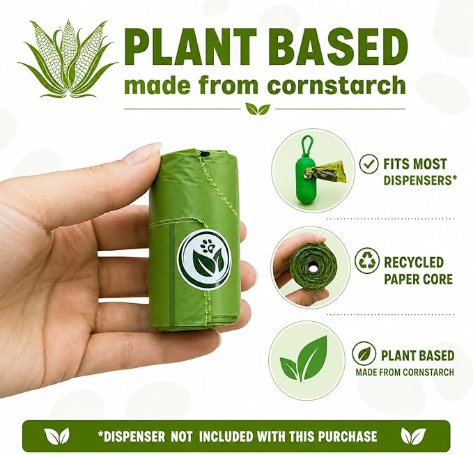 100% Compostable Handle-Tie Doggy Poop Bags (240 Bags) 16 Refill Rolls Plant-Based Cornstarch ASTM D6400 & EN 13432 Compliant HOME Certiified Compostabel Pet Dog Waste Bags (240 ct.)