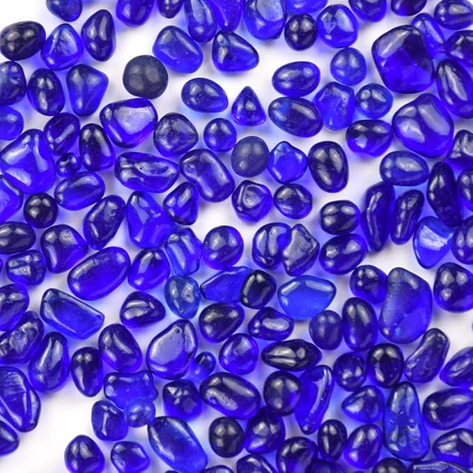 WAYBER Irregular Tumbled Deep Blue Sea Glass Decorative Glass Pebbles, 1 Lb | Toxin-Free, Fade-Resistant, Ideal for Reiki Healing, DIY Crafts, Vase Filler, Aquarium & Bonsai Decoration