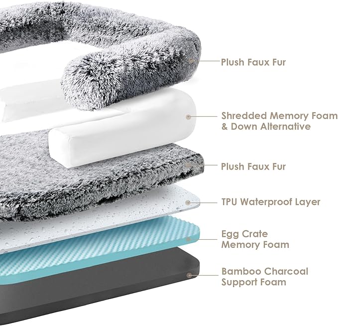 EHEYCIGA Foldable XXL Dog Bed for Large Sized Dog, 54"x38"x7.5" Faux Fur Fluffy Pet Couch Bed, Orthopedic Calming Memory Foam Big Pet Bed, Washable Pet Sofa Bed with Non-Slip Bottom, Faded Black