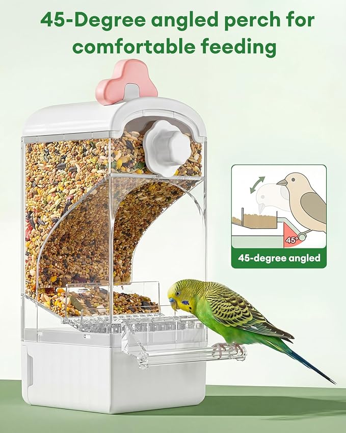 Bucatstate Automatic Bird Feeder Self Cleaning Large Capacity No Installation Required with Waste Drawer for Parrots Budgies Cockatiels Canaries and Small Birds (White)