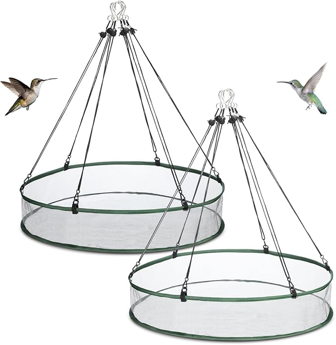 FoldTier 2 Pieces Universal Wild Bird Seed Catcher Hanging Hoop Platform Bird Seed Catcher Tray for Hummingbird Feeders Bee Feeder Outdoor Garden Accessories (24 Inch)