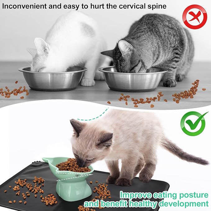 3 Pcs Elevated Cat Bowls 15° Raised Cat Food Bowl with Silicone Pet Food Mat Anti Vomiting Cats Dishes Pet Food and Water Bowls for Indoor Cats and Small Dogs(3 Colors)