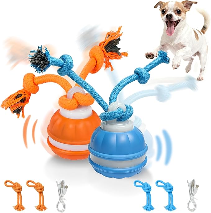 2PCS Interactive Dog Toys Dog Ball,Automatic Rolling and Bouncing Moving Dog Toy,Squeaky Rolling Balls with Flashing Light,USB Rechargeable Chew Toys for Puppy Small Dogs, Pet Ball to Keep Them Busy