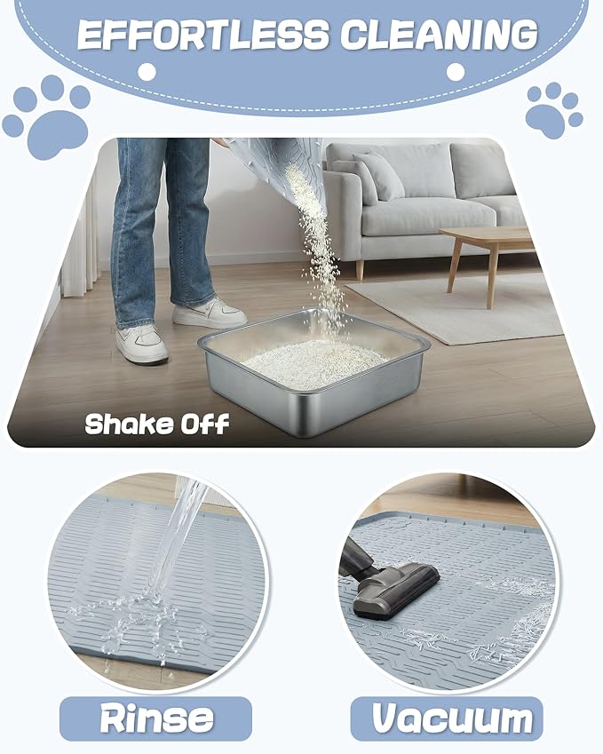 ANWA Waterproof Cat Litter Rug, 34" x 22" Large Silicone Cat Litter Mat Litter Trapping Mat, Heavy-Duty, Easy to Clean
