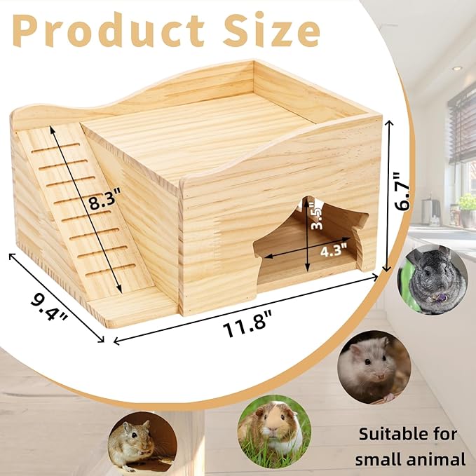 Covzoe Guinea Pig Hideout, Large Hamster Wood House Castle with Stairs and Window, No Assembly Required, Small Animal Bed Hut Habitats, Ideal for Chinchillas Dwarf Mice Gerbils