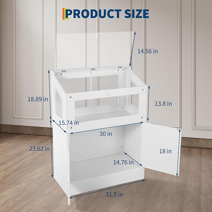 Hamster Cage with Storage Cabinet, Small Animal Cage with Acrylic Viewing Window & Ventilated Mesh, Large Pet Habitat Enclosure for Guinea Pig, Mice, Gerbils, Hedgehogs, Rats, Rabbit