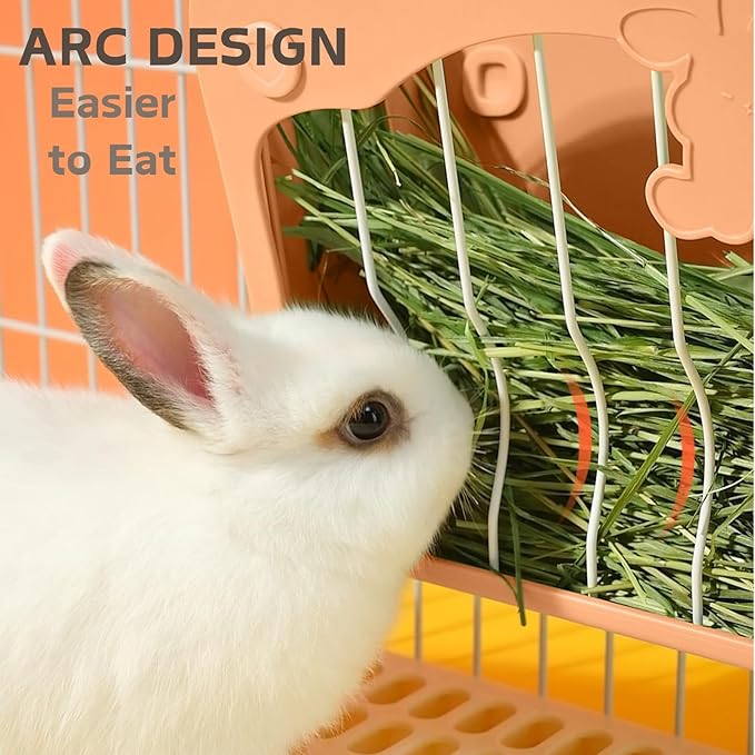 Rabbit Hay Feeder, 3-in-1 Feeding Set with Food Bowl and Hanging Funnel for cage, Hay Rack for Bunny Guinea Pig Chinchilla (Pink)