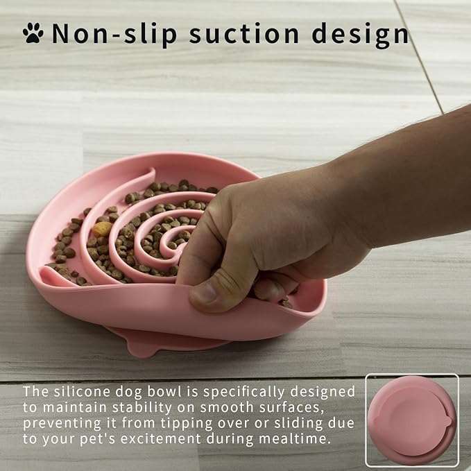 Bifeaw Slow Feeder Dog Bowls, Dishwasher Microwave Safe Silicone Puppy Puzzle Bowl with Non-Slip Design for Eating (Powder Pink)