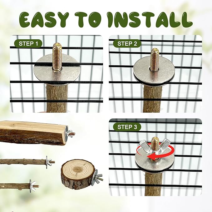 6 pcs Natural Wood Bird Perch Set, Claw-Trimming Fork Perch, Budgie Climbing Standing Branch Toy, Chewing Stick Cage Accessories, Suitable for Budgies, Lovebirds, and Cockatiels