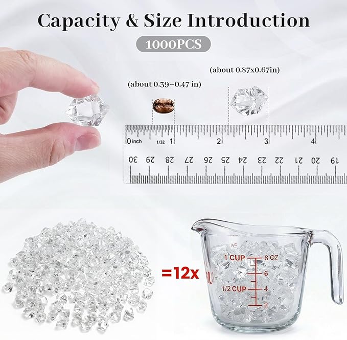 DomeStar Clear Fake Ice Rocks, 1000 PCS Acrylic Crystal for Vase Fillers | Fake Diamonds for Table Centerpieces Wedding Party, Fish Tanks Decor Table Scatter DIY Craft Supplies Food Display