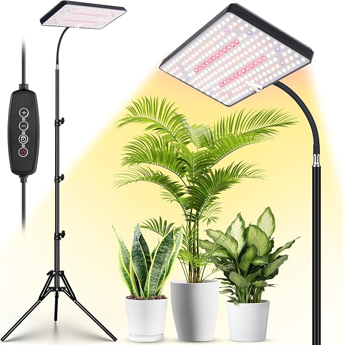 LBW Grow Lights for Indoor Plants, 214 LEDs Full Spectrum Plant Grow Light | 4/8/12H Auto Timer, 6 Brightness Levels, 68" Height Adjustable Stand, Floor Grow Lamp for Large Plants