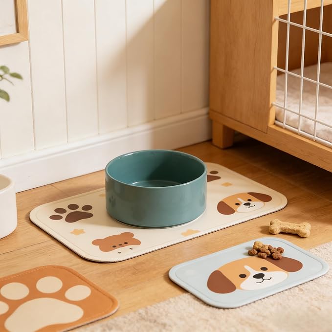 Ceramic Dog Bowl 28 oz – Non-Slip, Easy-Clean Food & Water Bowl for Medium Dogs & Cats – Dark Green