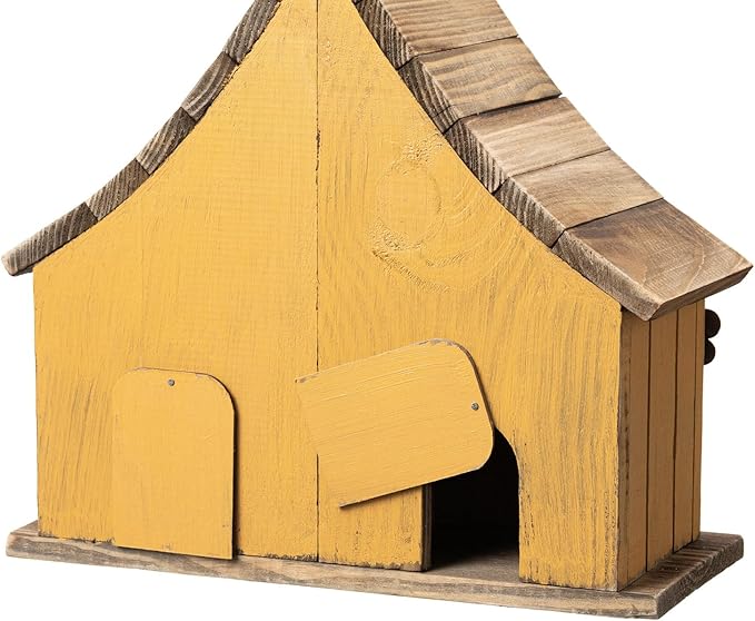 Glitzhome Hanging Birdhouses for Outside, 10.75" L Distressed Solid Wood Birdhouse with 3D Flowers Rustic Two-Story Townhouse Hand-Painted Bird Houses for Outdoors,Washed Yellow