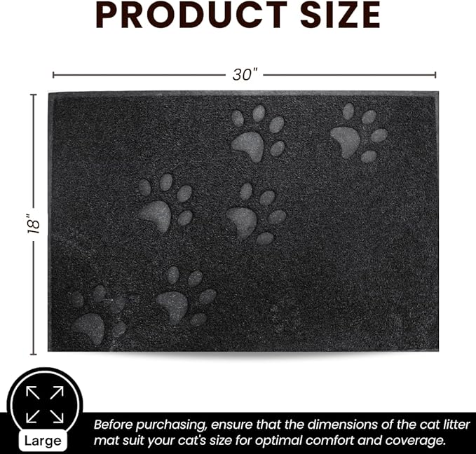 Andalus Large Cat Litter Mat, Pack of 2 - Waterproof, Non-Slip & Easy to Clean Cat Litter Box Mat for Extra Efficient Pet Litter-Trapping, Black (30” X 18”)