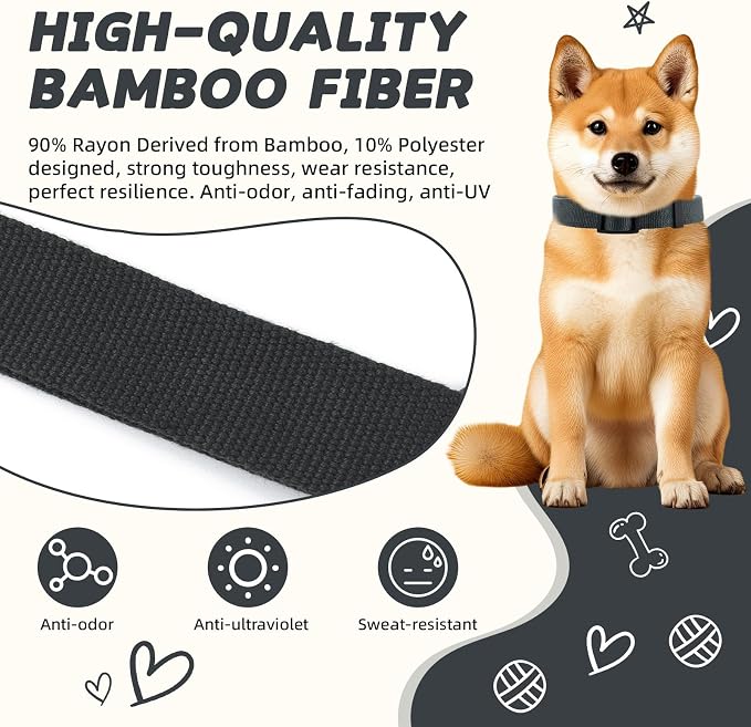Dark Grey Dog Collar and Leash Set for Small Dogs, Breathable, Anti-Odor & Soft, Comfortable for Sensitive Skin Puppies, 90% Bamboo Rayon, Quick-Release Buckle Pet Collar for Chihuahuas Frenchie
