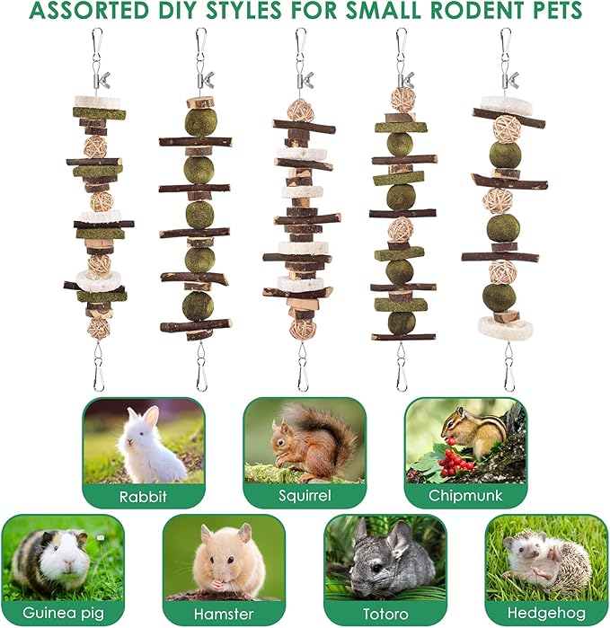 KATUMO Rabbit Chew Toys, 74 PCS DIY Hamster Chew Kit Bunny Teeth Care Molar Toys Ideal for Rabbit, Guinea Pig, Chinchilla, Hamster, Squirrel, Gerbils Etc Small Rodent Pets' Teeth Grinding