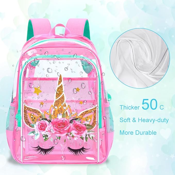 CCJPX 3Pcs Clear Backpack for Girls, School Transparent Bookbag, Heavy Duty See Through Backpacks for Teens Elementary